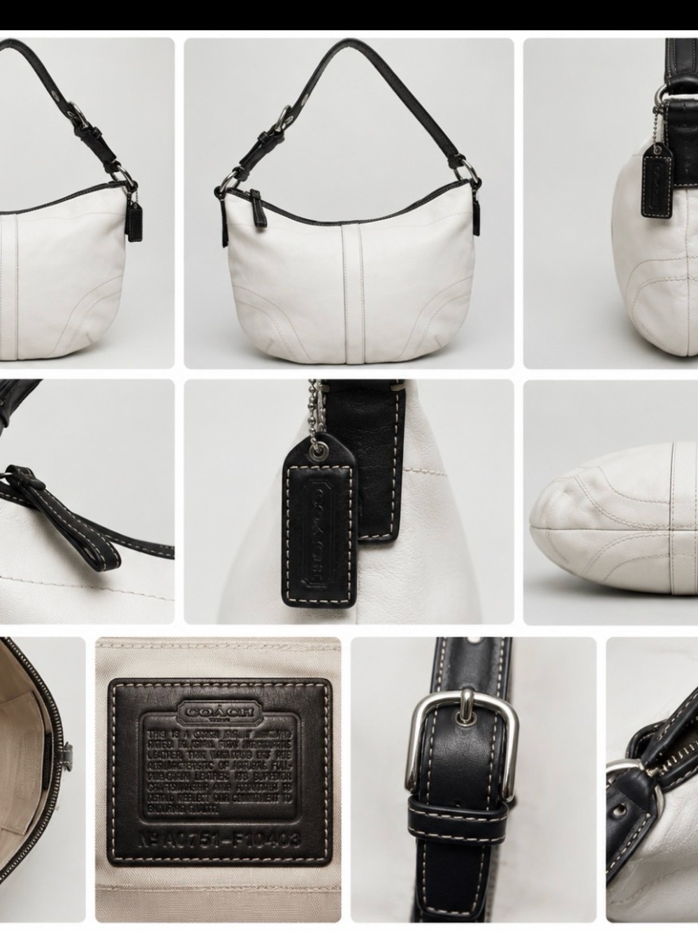 Coach White Leather Hobo with Black Trim and Strap (Reimagined Title)